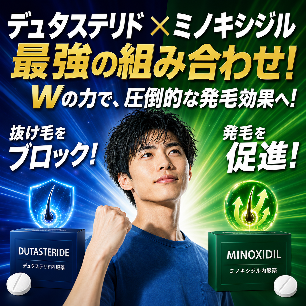 デュタステリドとミノキシジル内服を組み合わせたAGA治療のイメージ